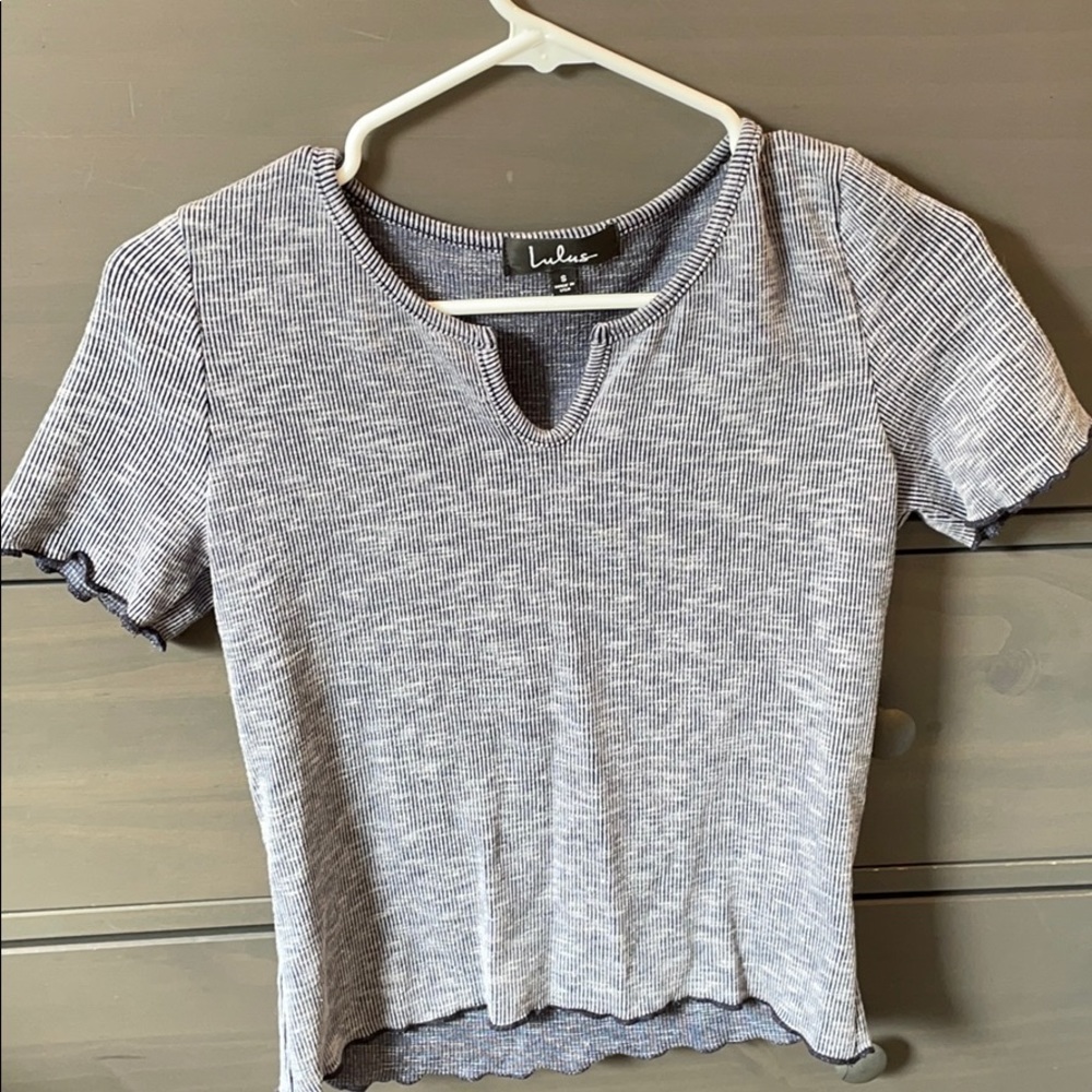 blue ribbed lettuce cut lulus t-shirt